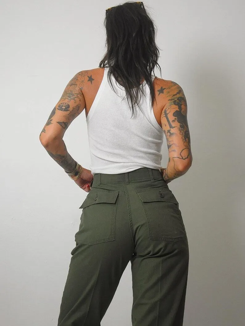 1980's OD Military Utility Trousers 28" waist