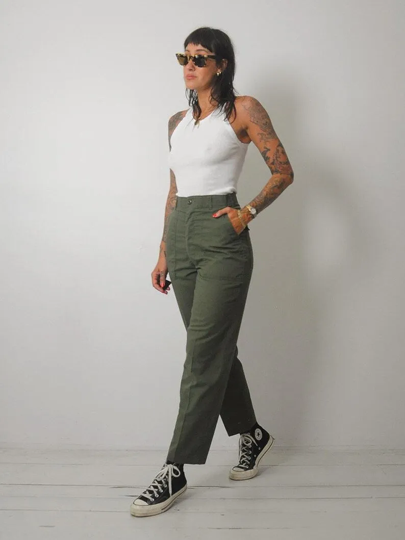 1980's OD Military Utility Trousers 28" waist