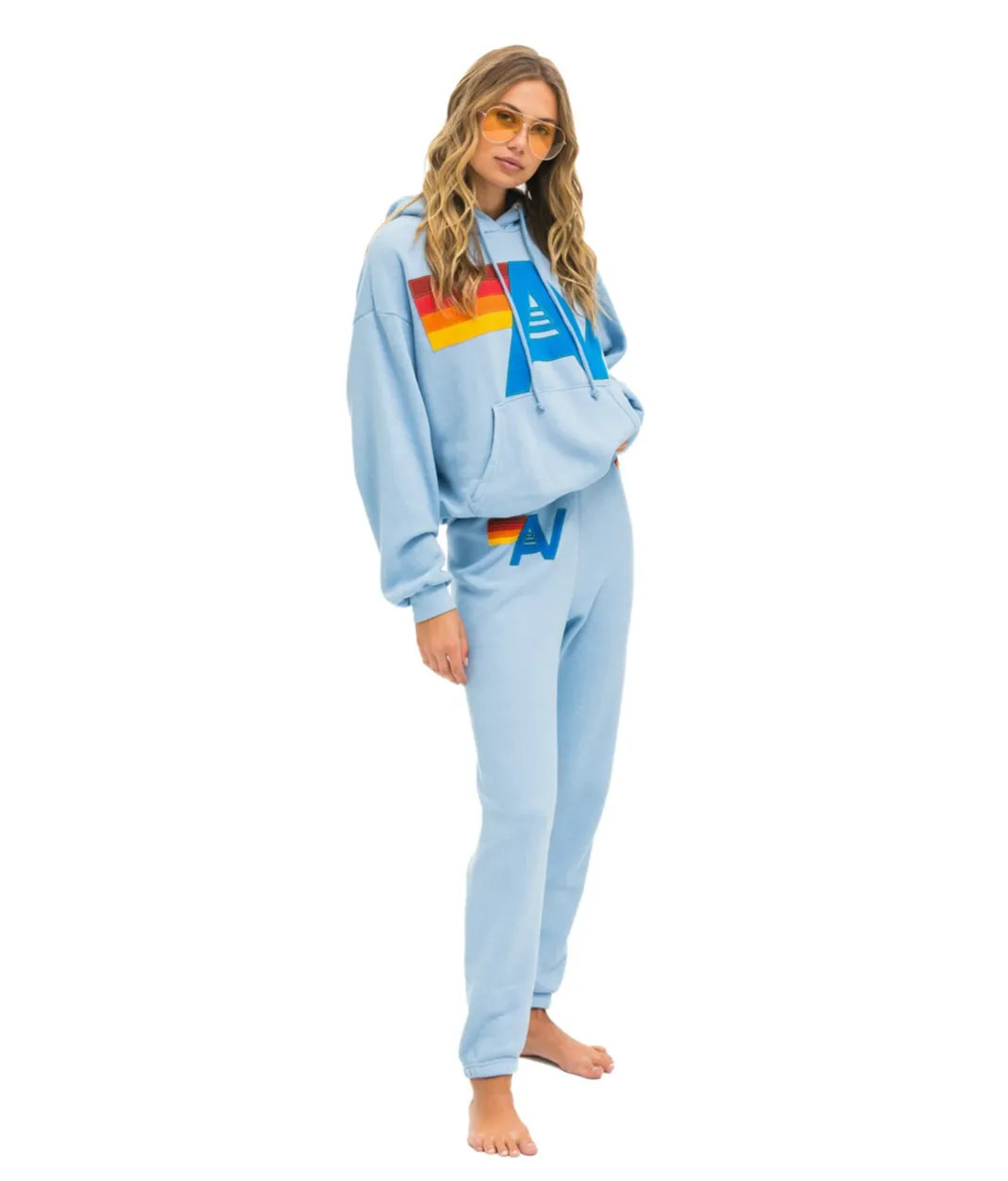 AVIATOR NATION  LOGO STITCH UNISEX PULLOVER RELAXED HOODIE - ICE