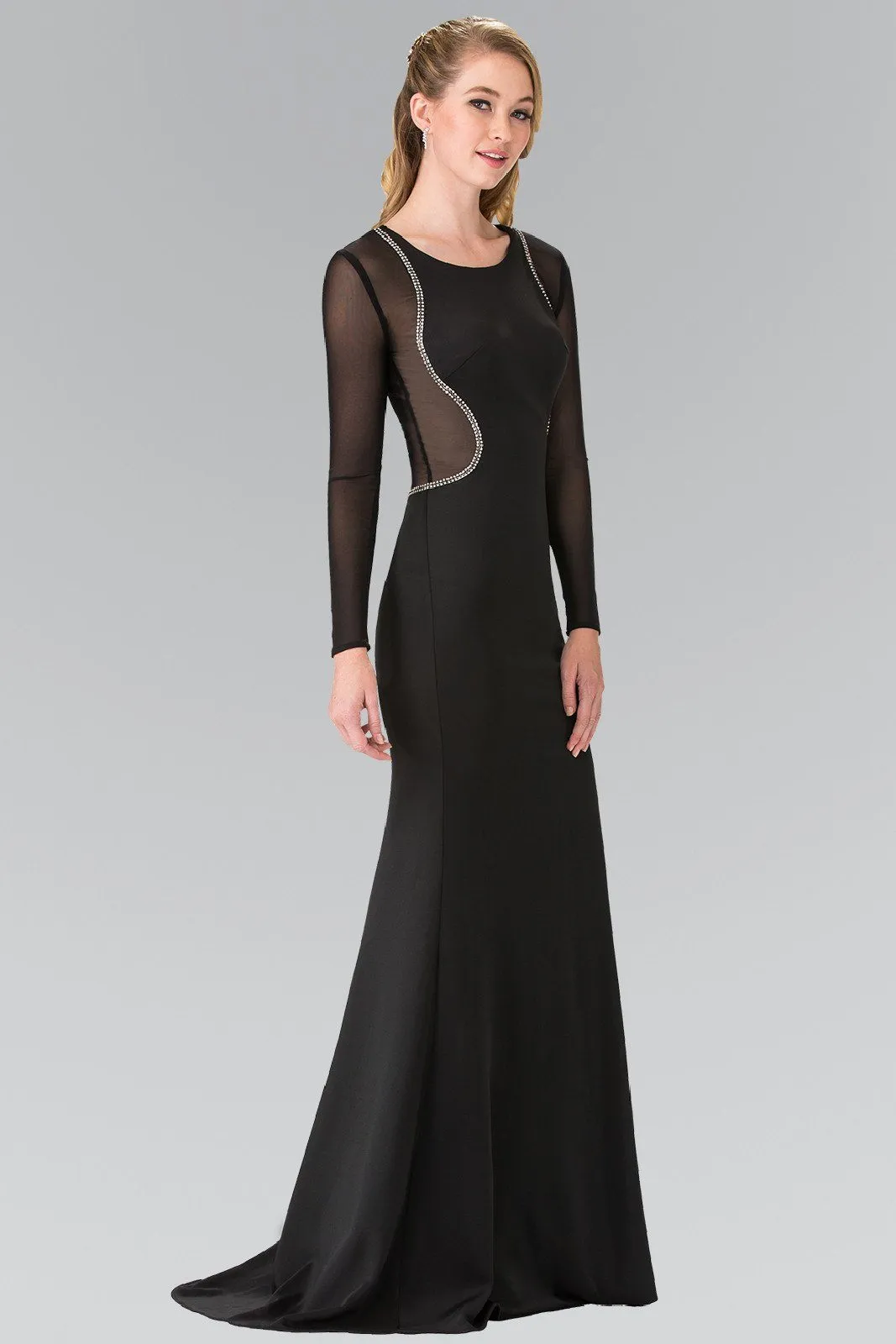 Beaded Sheer Long Sleeve Gown by Elizabeth K GL2284