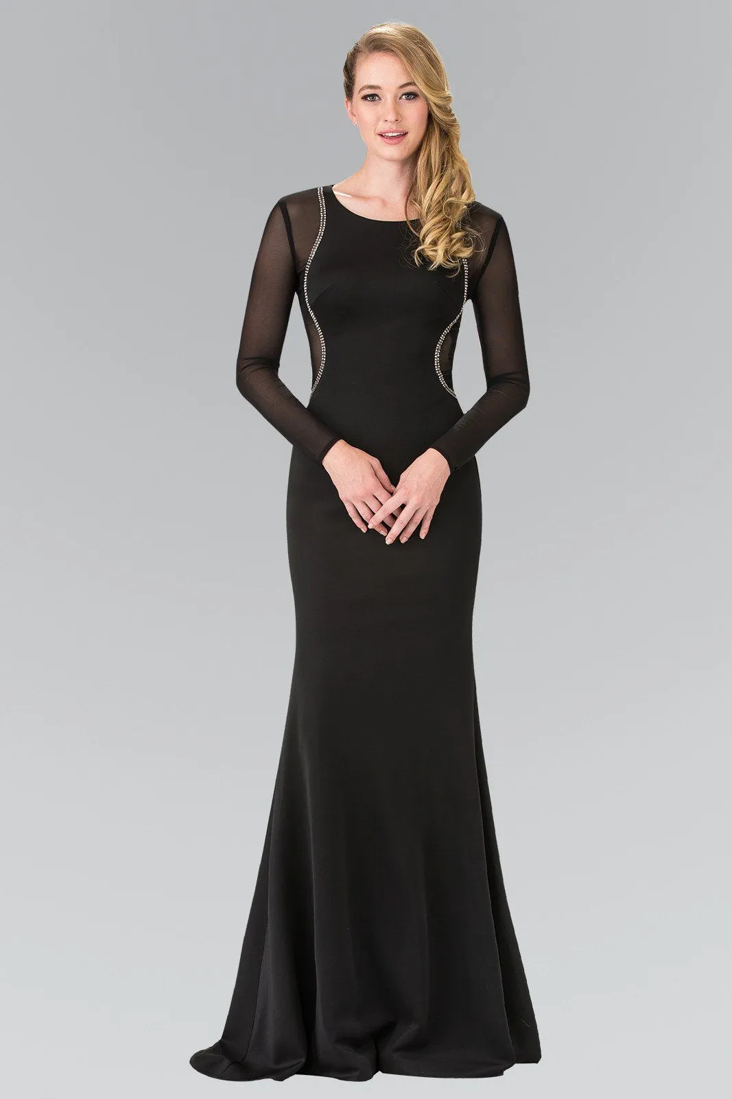 Beaded Sheer Long Sleeve Gown by Elizabeth K GL2284