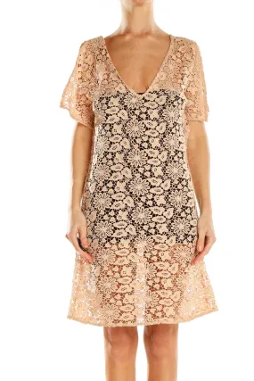 Beige Lace Sheer A-Line Dress