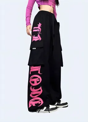 Black And Pink Cargo Pants