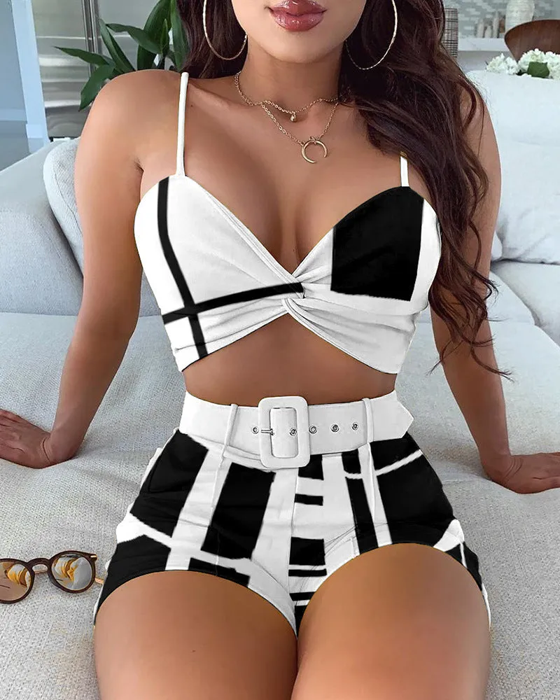 Black and White Sling swimsuit With Belt