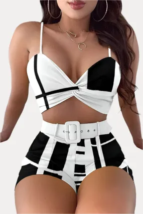 Black and White Sling swimsuit With Belt