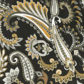 Black-Dijon-Multi Famous Designer Paisley Vine Printed Rayon Chiffon Fabric