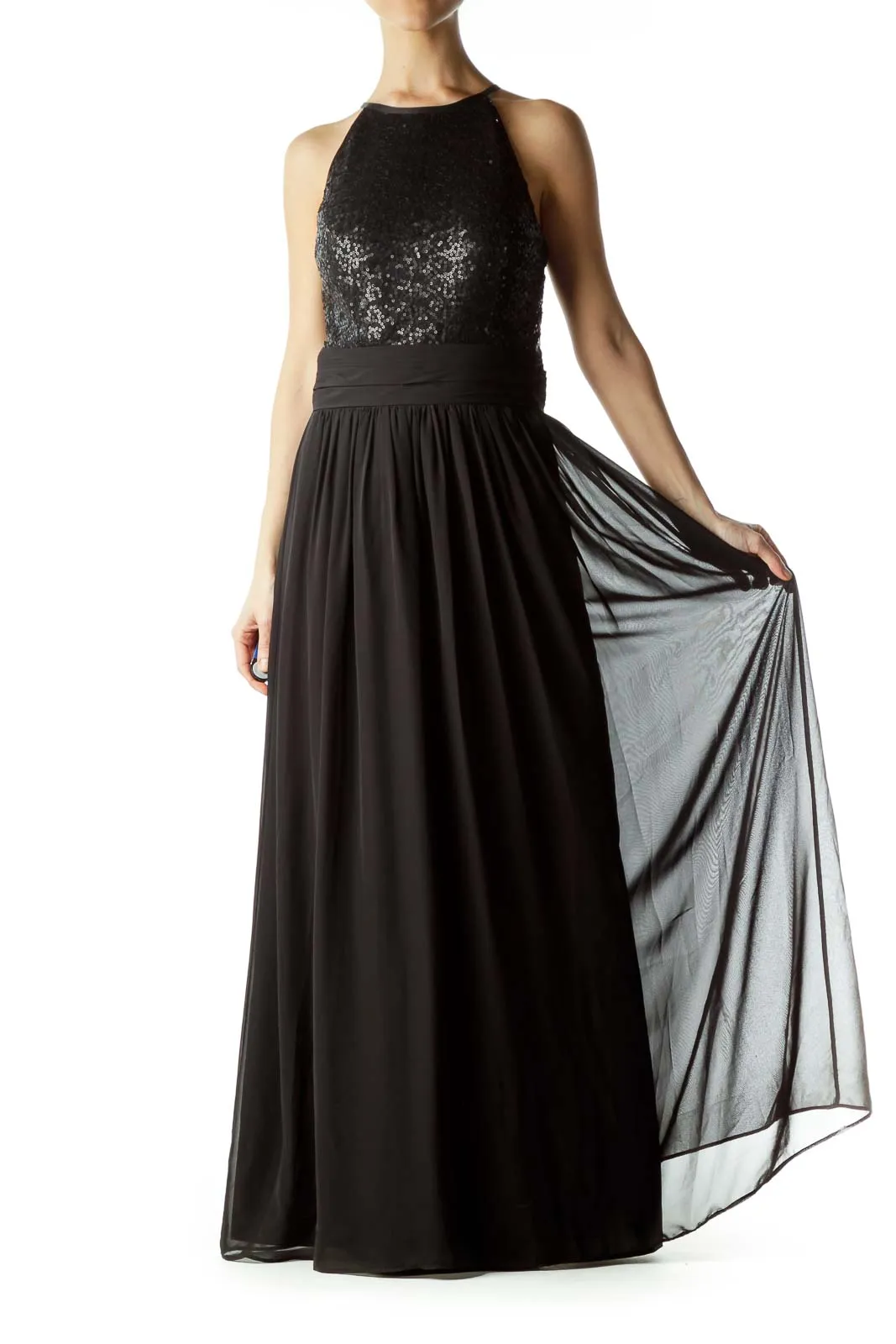 Black Sequin Detailed Evening Dress