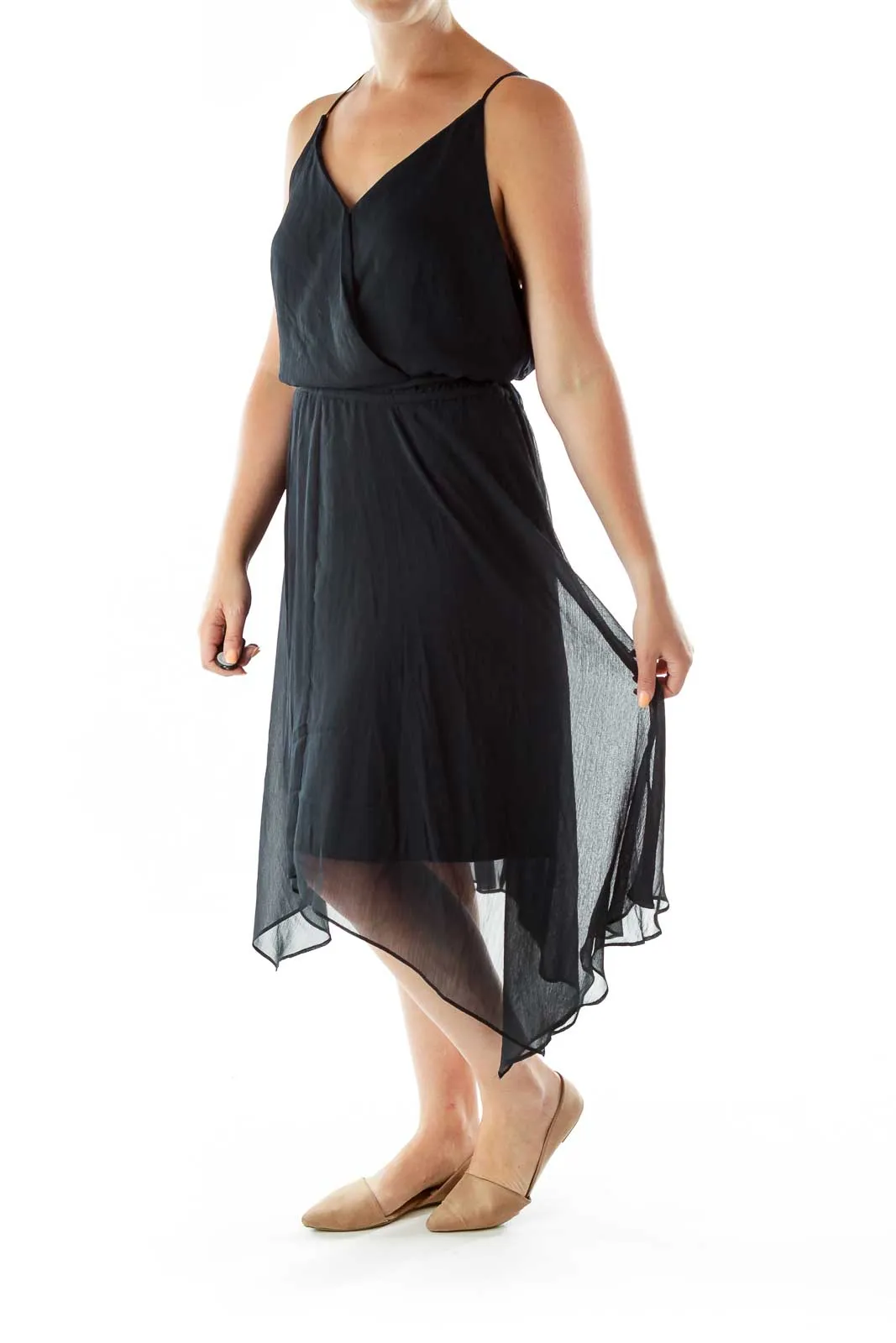 Black Sheer Belted Day Dress