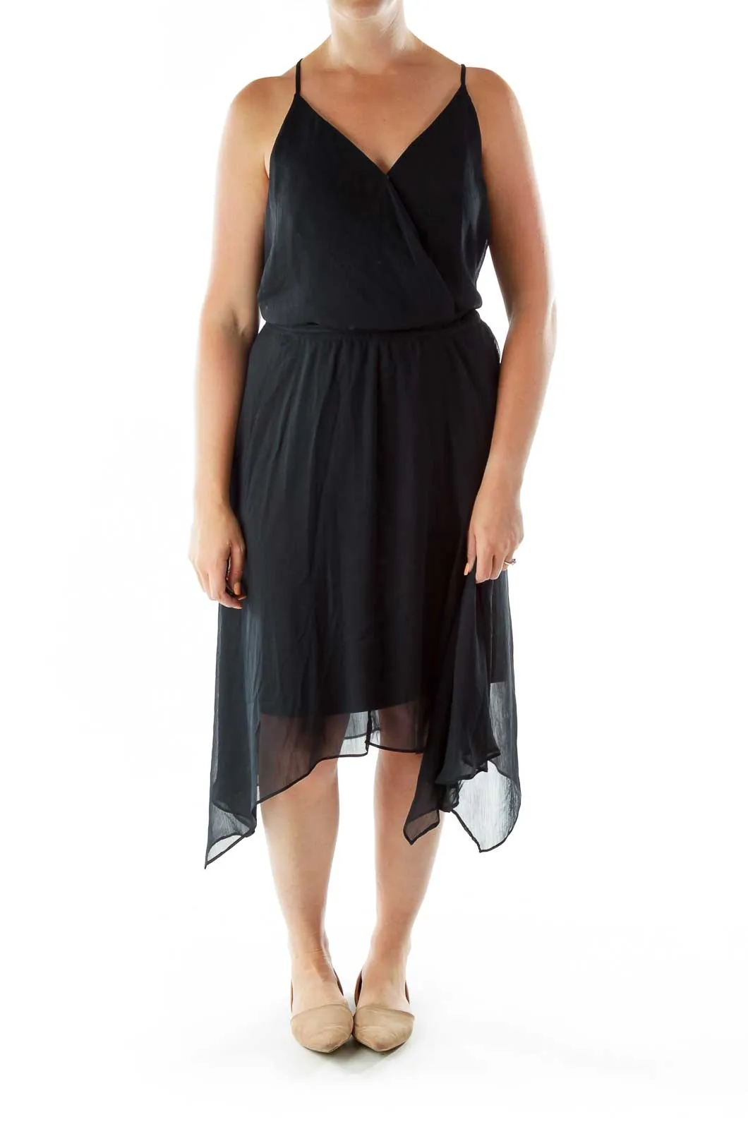 Black Sheer Belted Day Dress