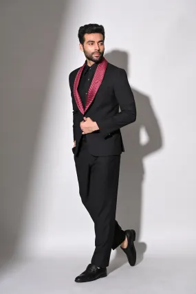 Black Slim Fit Tuxedo Suit with Pant in Italian