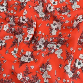 Bright Red/Multi Floral Printed Twill Voile Fabric