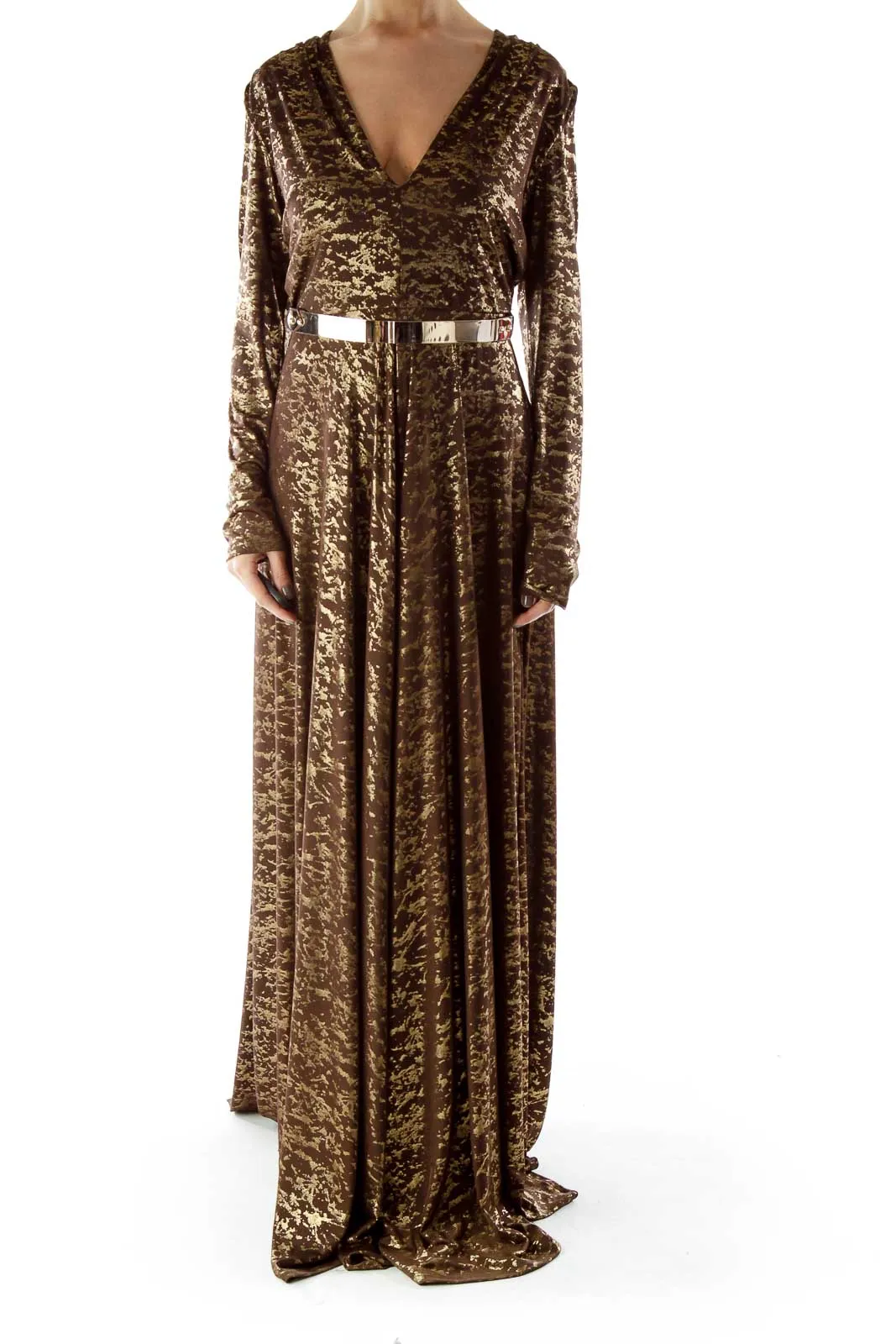 Brown Metallic Evening Dress