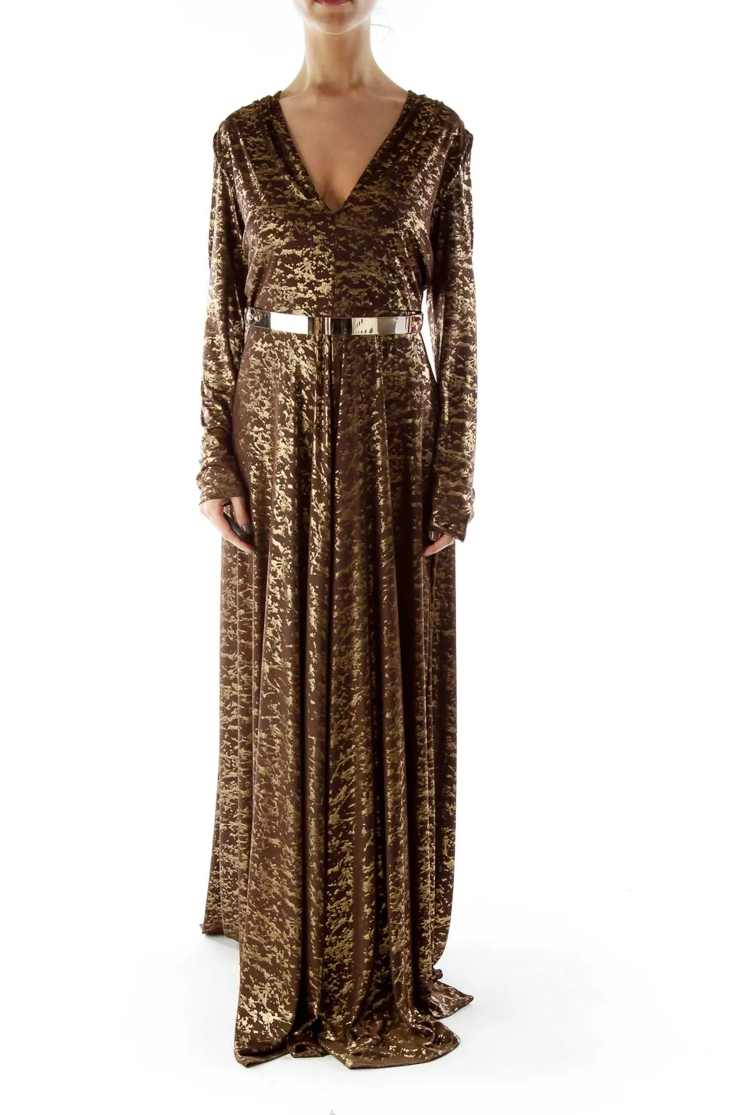 Brown Metallic Evening Dress