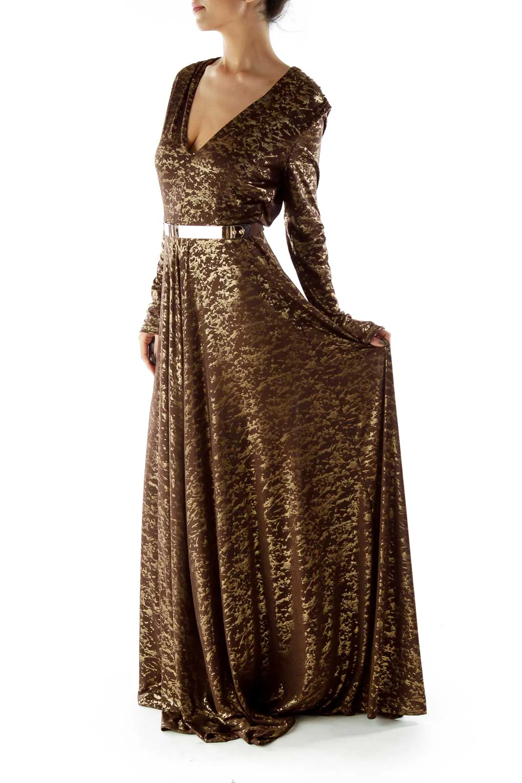 Brown Metallic Evening Dress