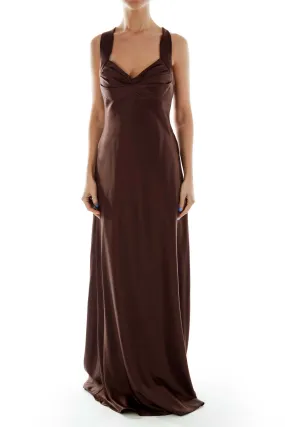 Brown Satin Evening Gown