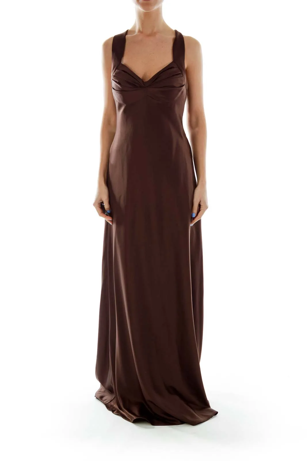 Brown Satin Evening Gown