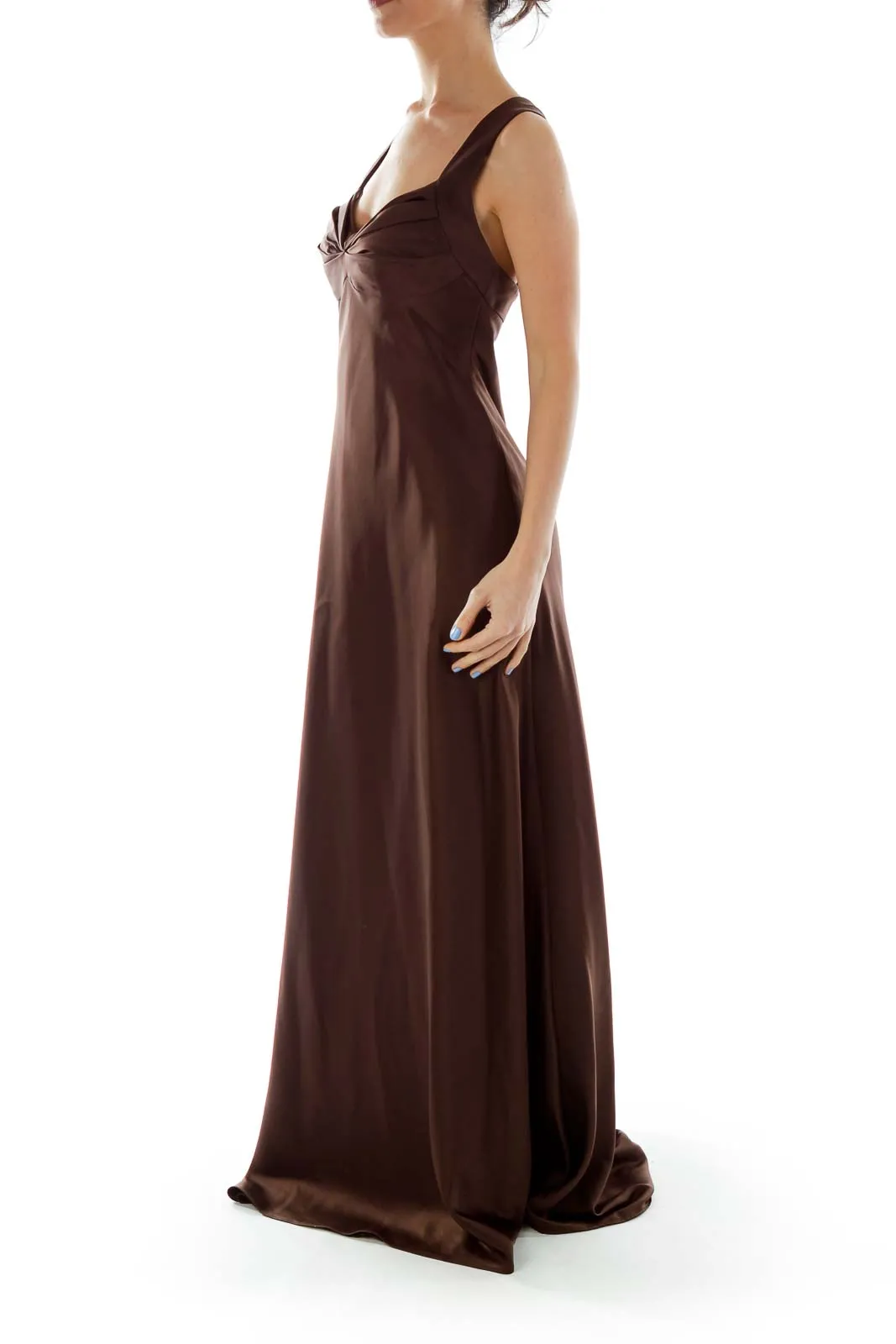 Brown Satin Evening Gown