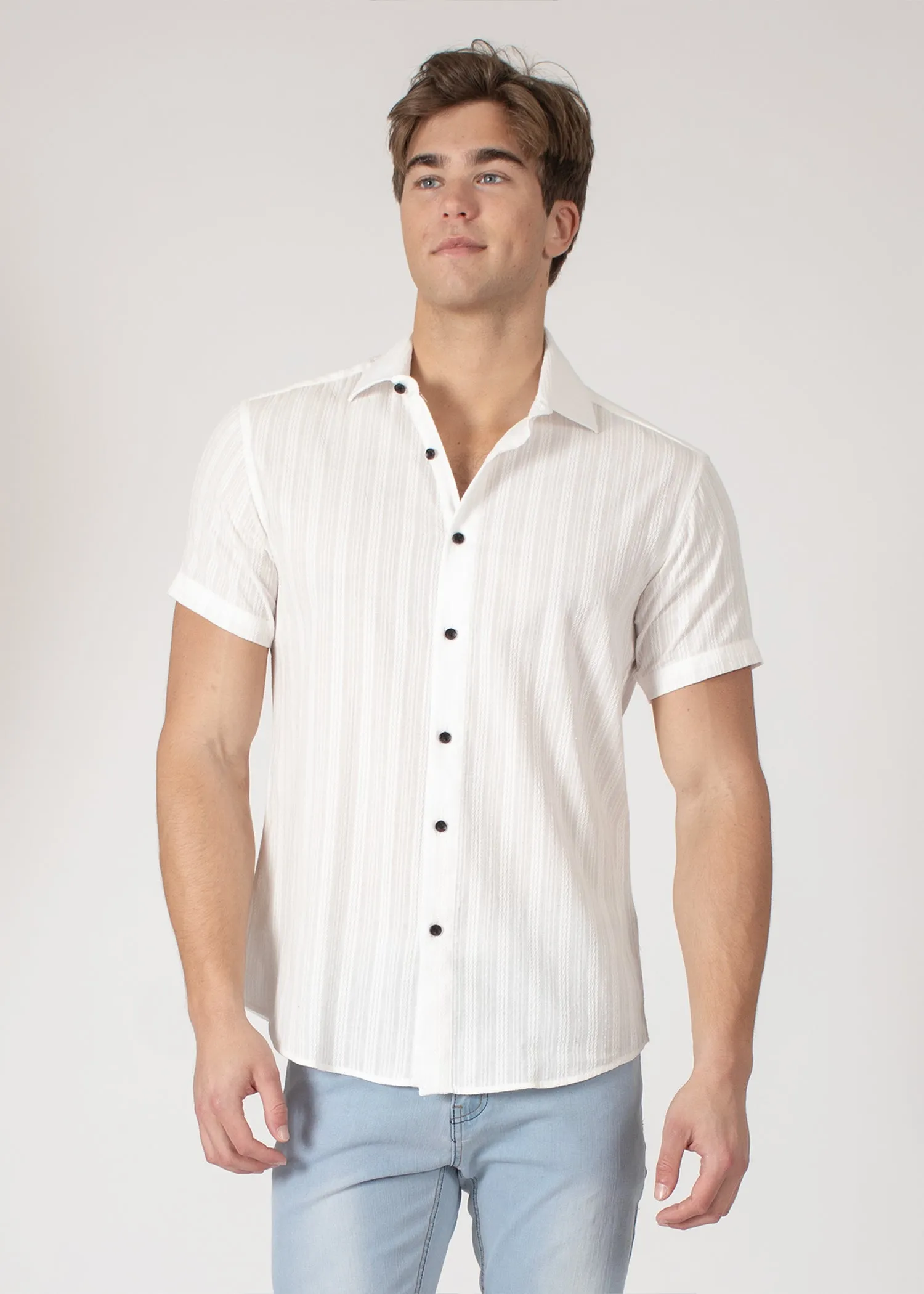 Button Up Short Sleeve Soft Lines Pattern