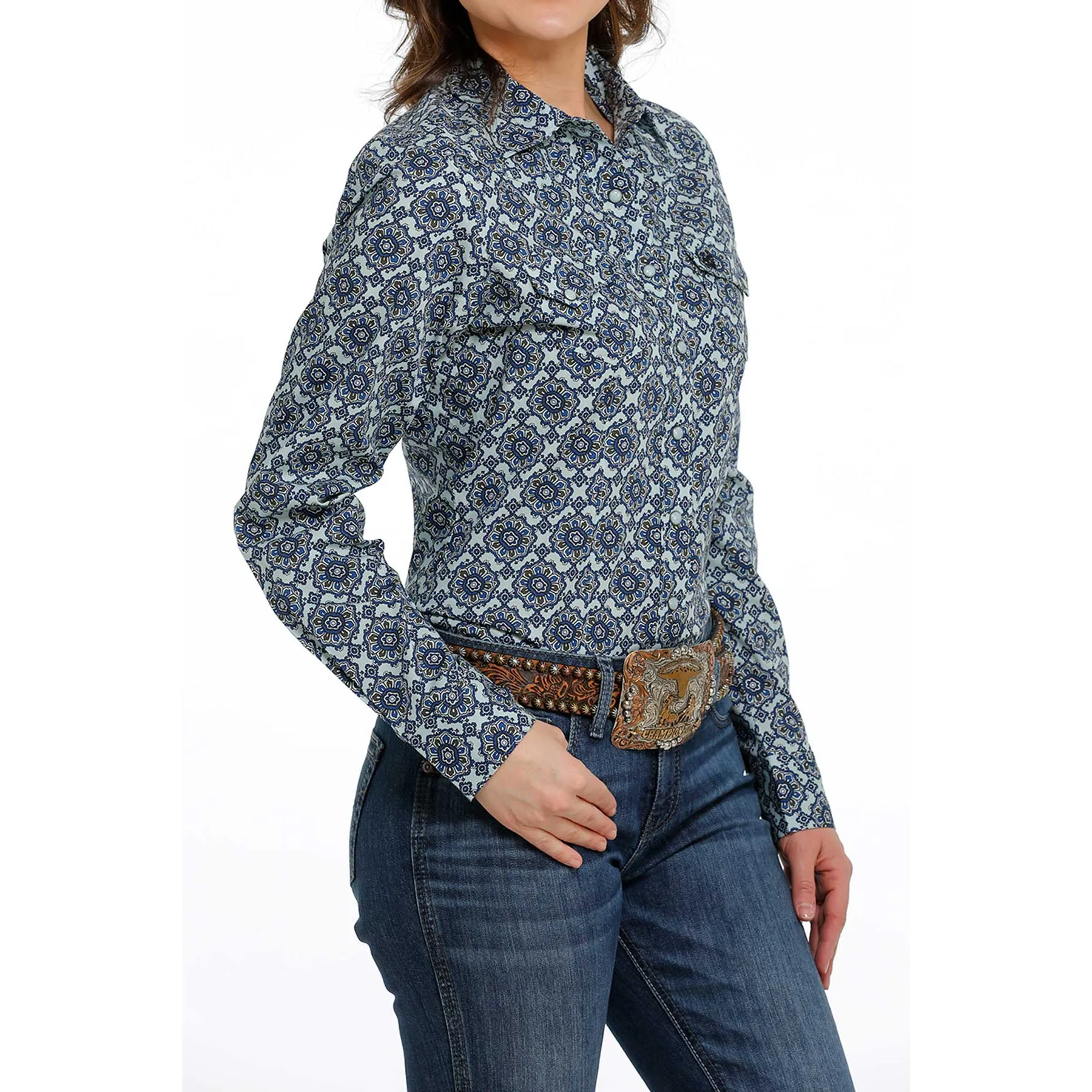 Cinch® Ladies Geometric Dark Blue Snap Down Shirt MSW9201037