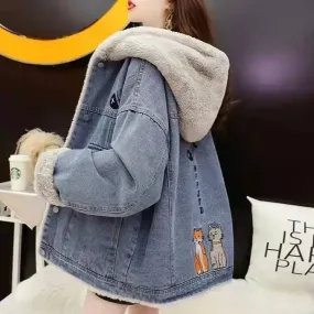 Denim Sherpa Jacket with Hoodie