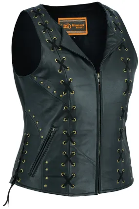 DS233 Women's Zippered Vest with Lacing Details