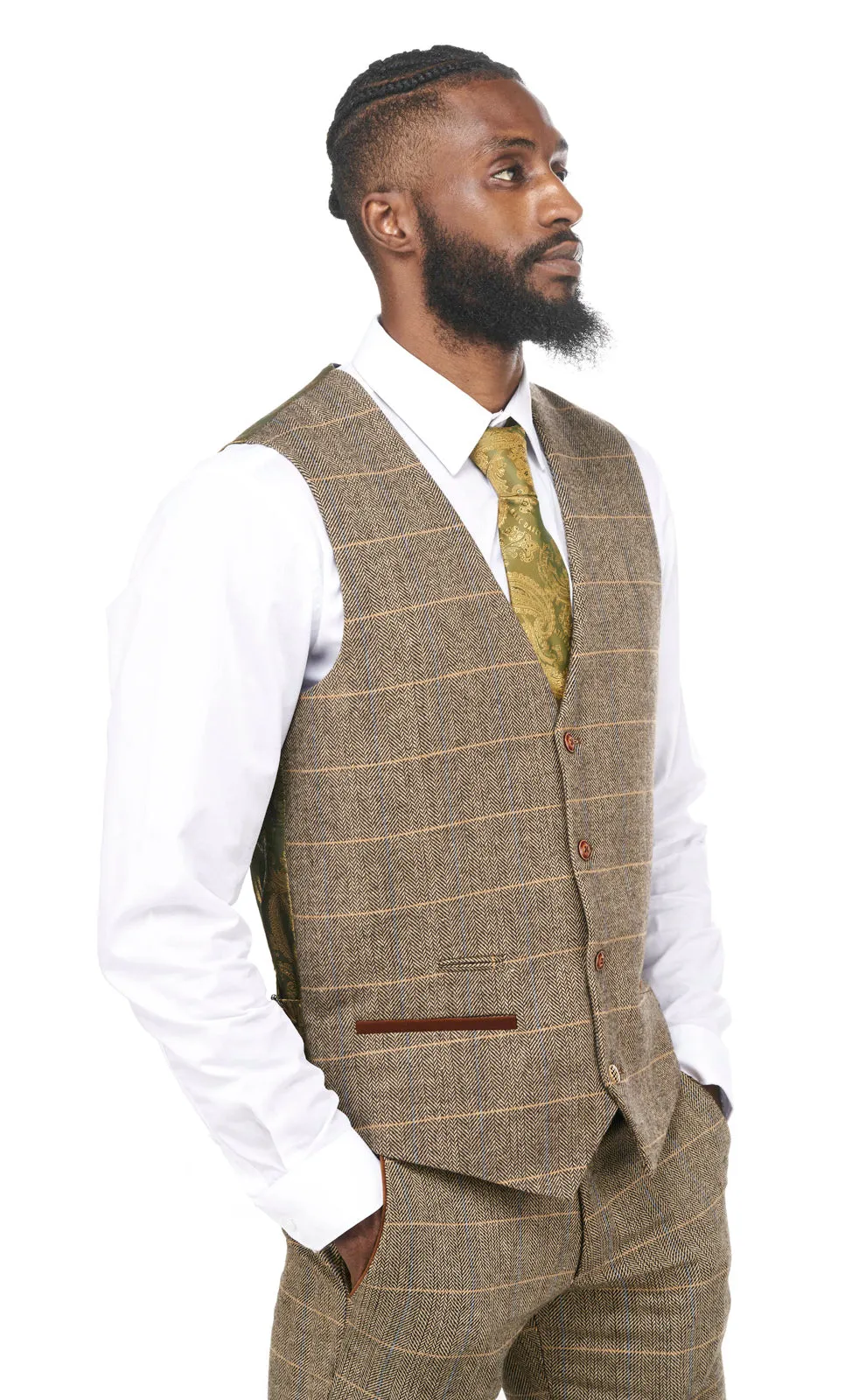 DX7 Tan Tweed Check Three Piece Wedding Suit | Check Suit | Wedding Wear | Office Wear