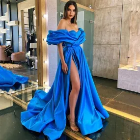 Eightree Arabic Prom Party Dresses High Split Robe De Soiree Royal Blue Evening Gowns Long Off Shoulder Celebrity Dress