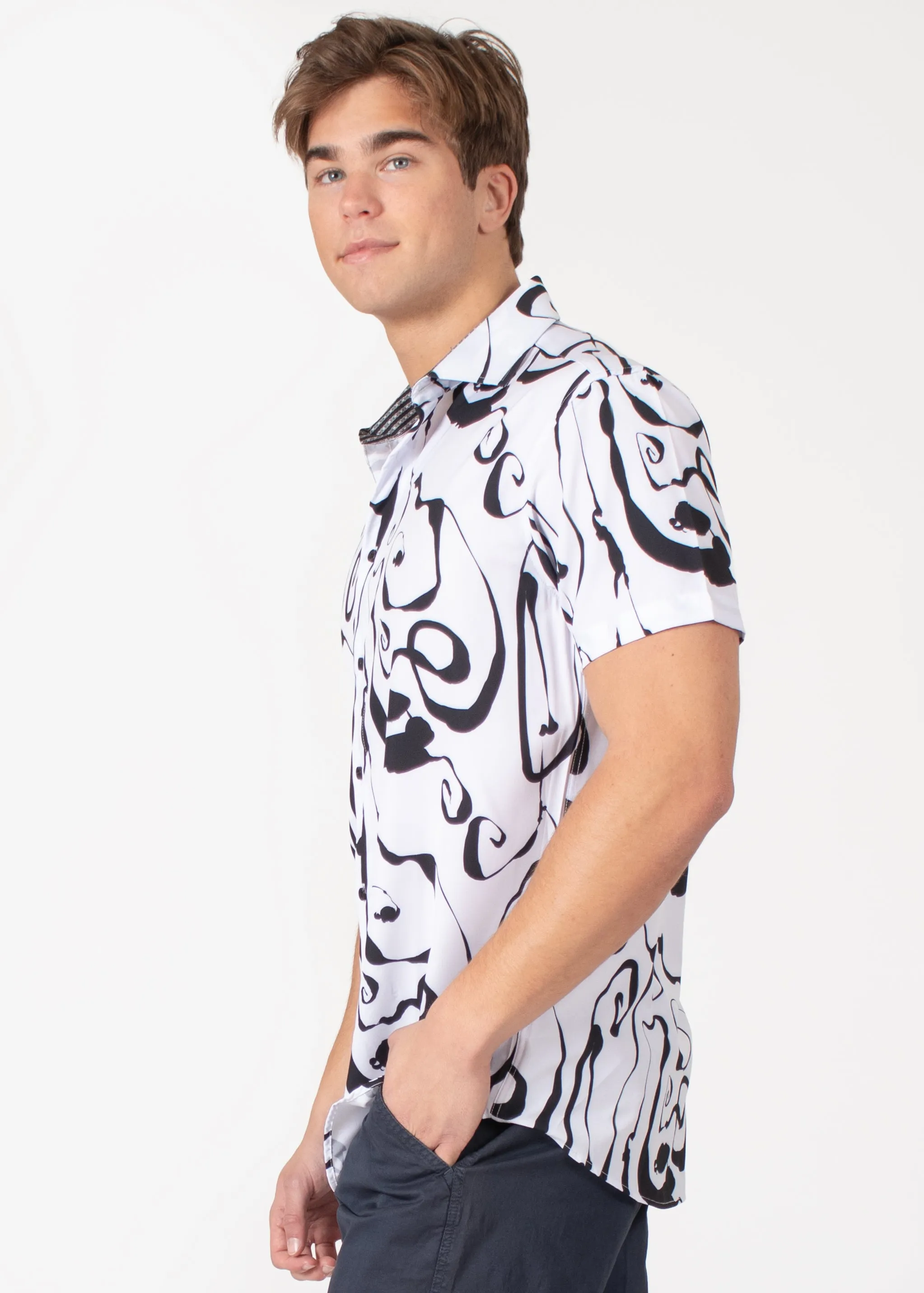 Fluid Fusion Button-Up Short Sleeve Dress Shirt