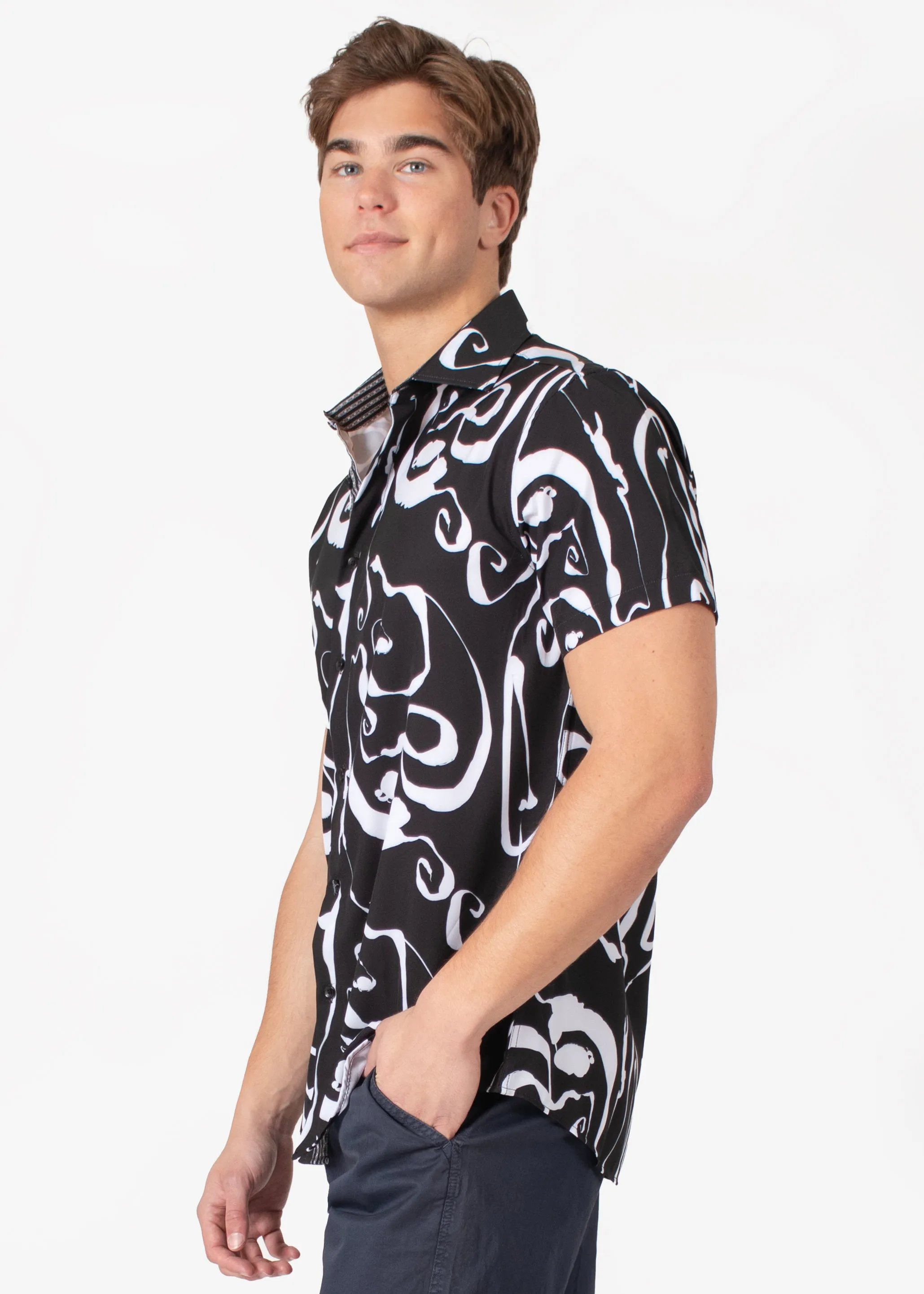 Fluid Fusion Button-Up Short Sleeve Dress Shirt