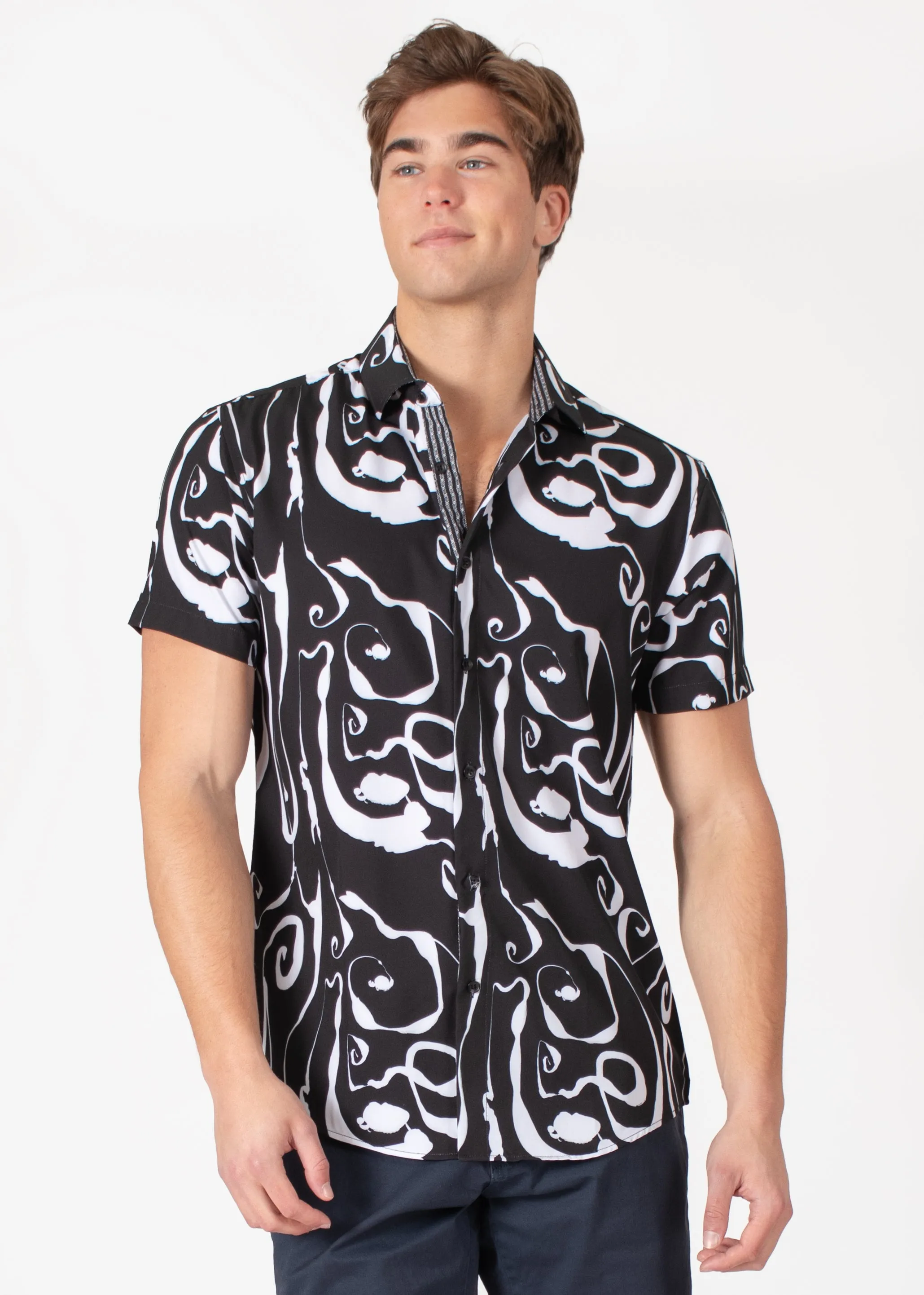 Fluid Fusion Button-Up Short Sleeve Dress Shirt