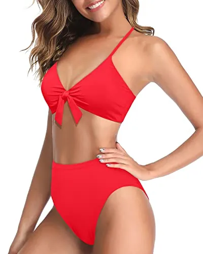 High Rise High Waisted Bikini Bottom For Women-Neon Red