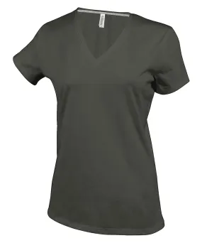 Khaki - Ladies' short-sleeved V-neck T-shirt