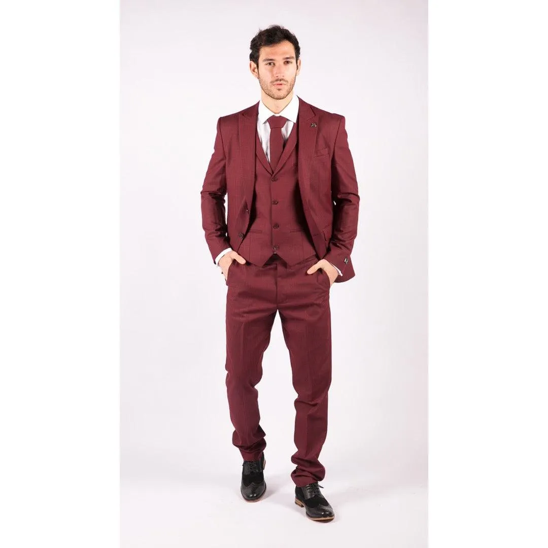 Mens 3 Piece Suit Maroon Tailored Fit Smart Formal 1920s Classic Vintage Gatsby