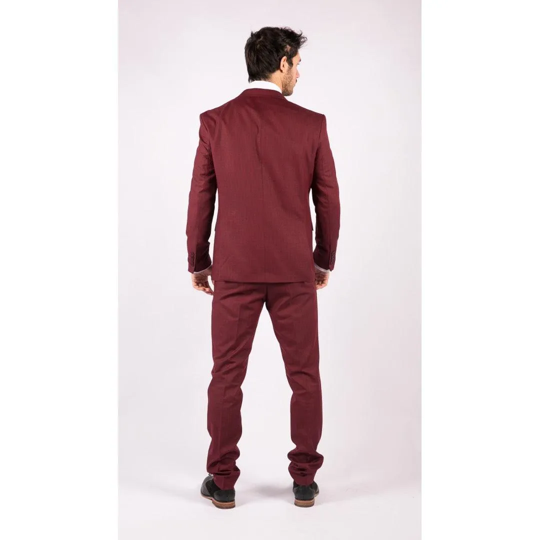 Mens 3 Piece Suit Maroon Tailored Fit Smart Formal 1920s Classic Vintage Gatsby