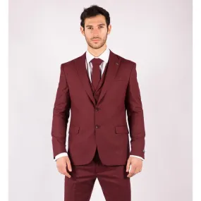 Mens 3 Piece Suit Maroon Tailored Fit Smart Formal 1920s Classic Vintage Gatsby