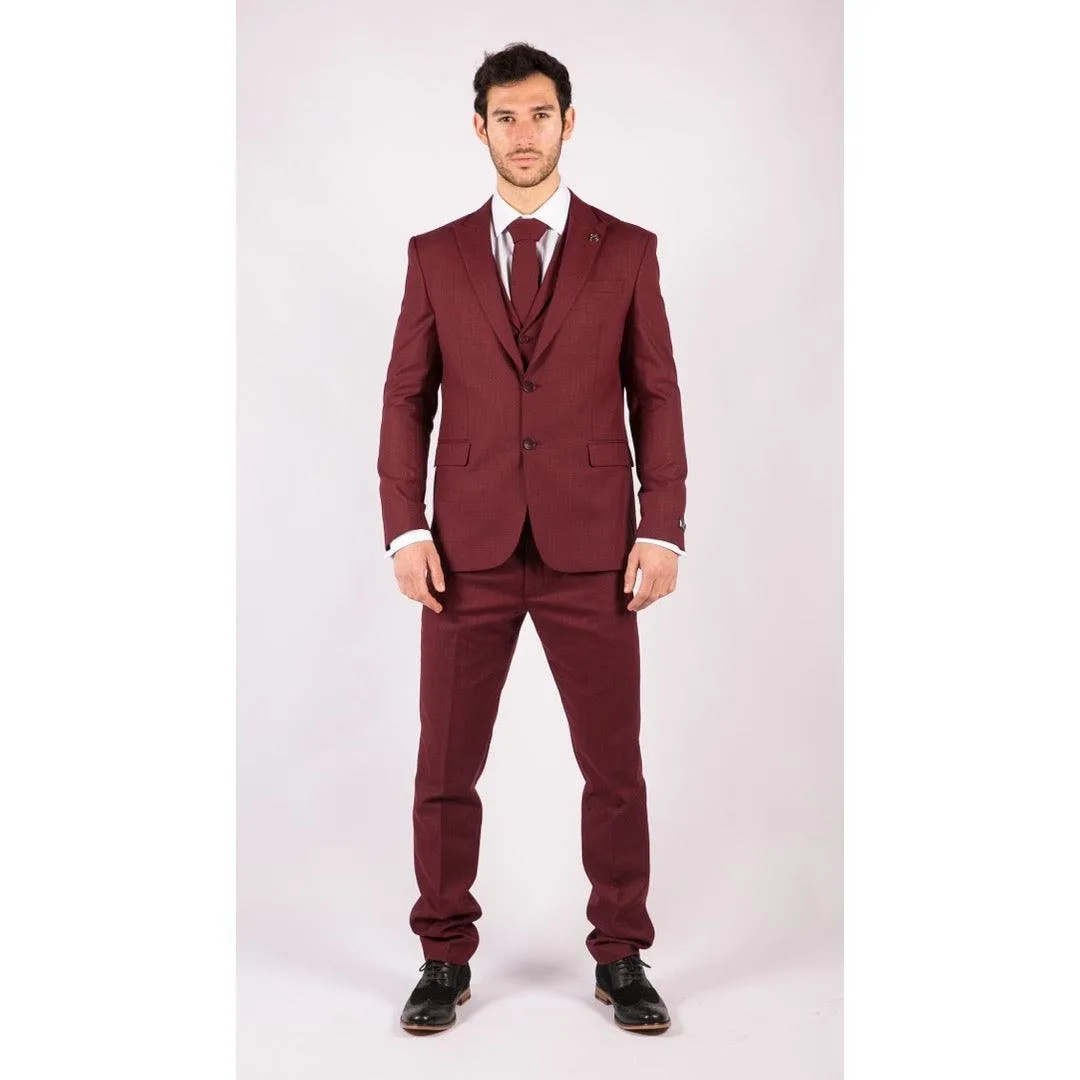 Mens 3 Piece Suit Maroon Tailored Fit Smart Formal 1920s Classic Vintage Gatsby