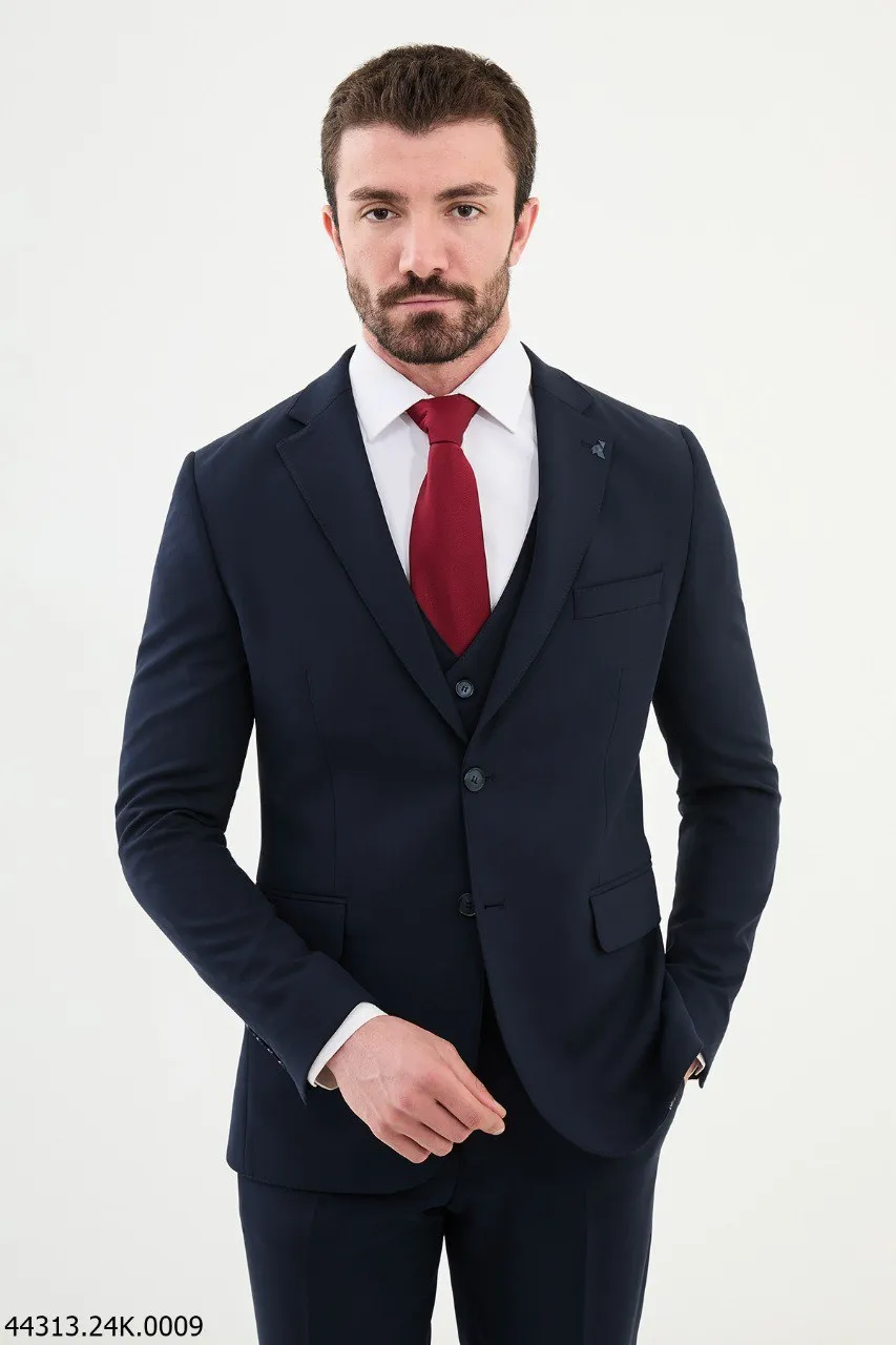 Men's Navy Blue Three-Piece Suit – Winter Formal Wear for Weddings, Corporate Events, and Holiday Celebrations.