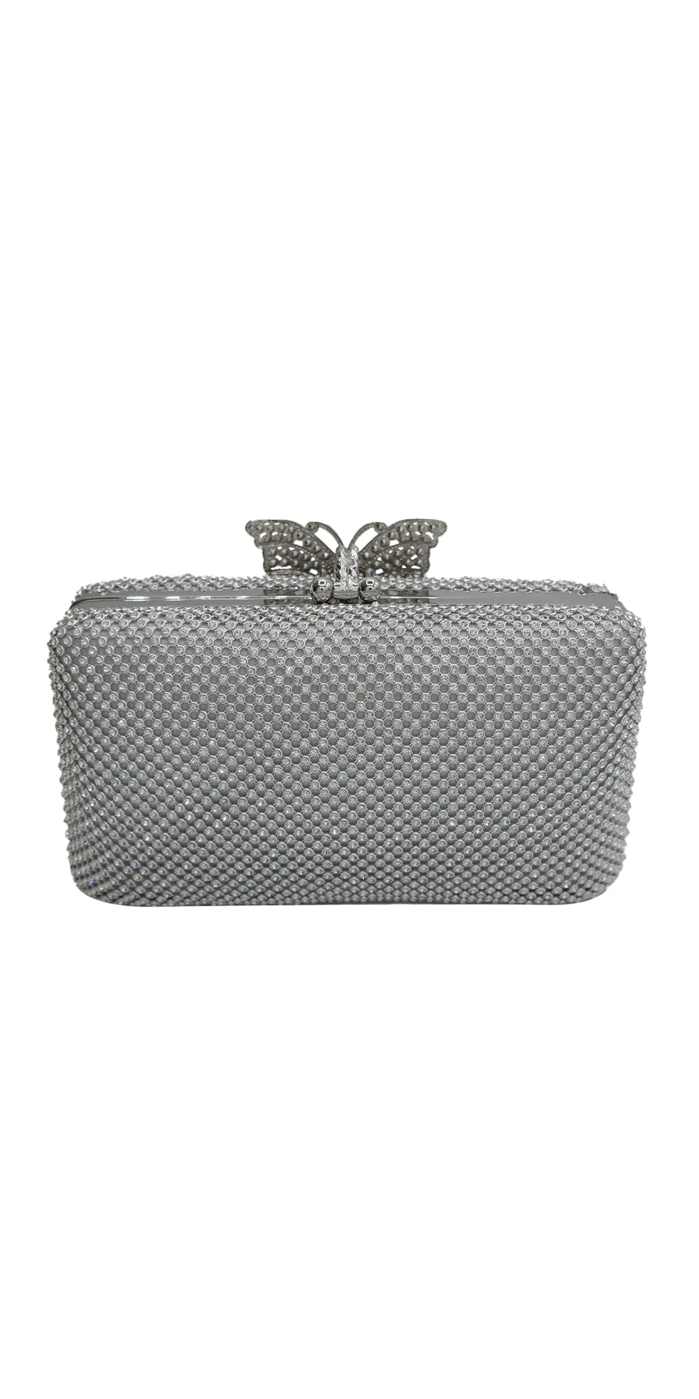 Mesh Rhinestone Handbag with Butterfly Top Clasp