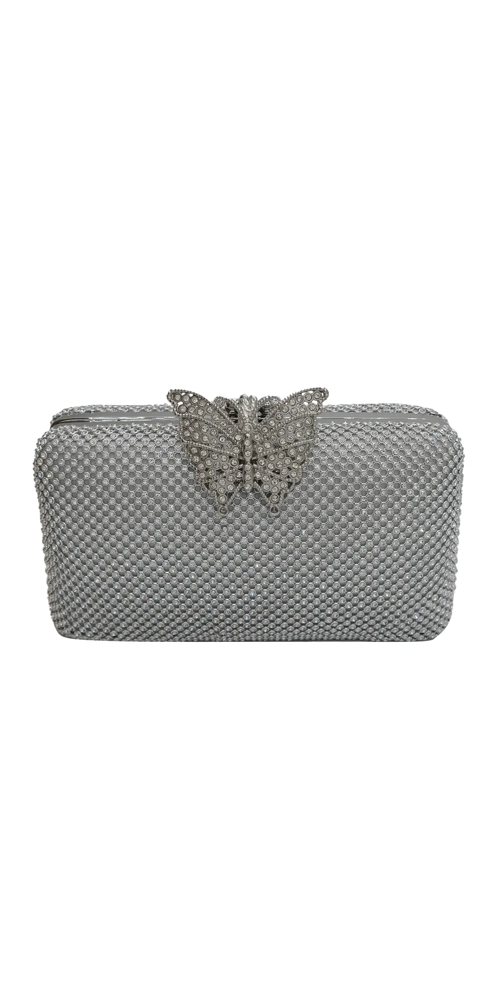 Mesh Rhinestone Handbag with Butterfly Top Clasp