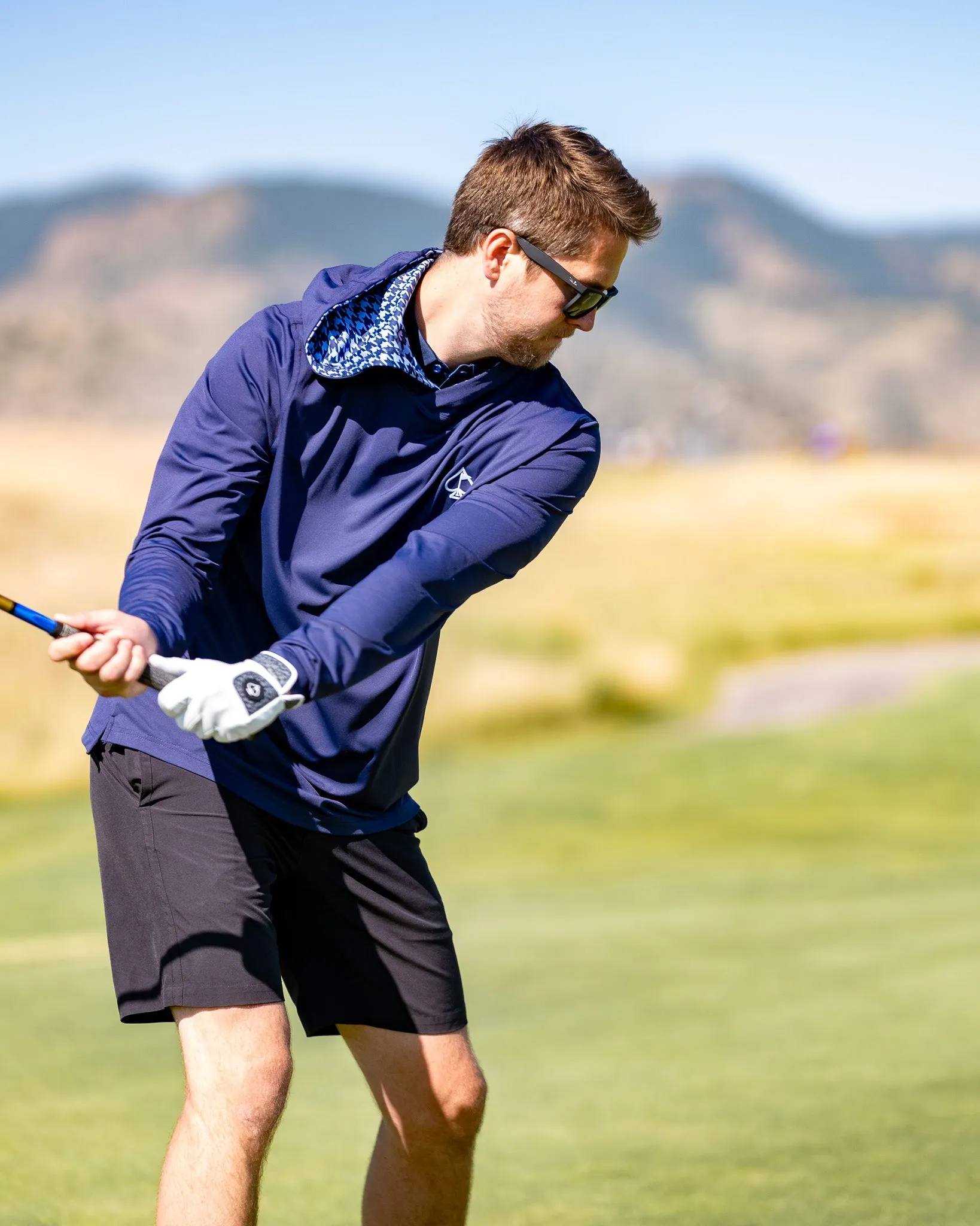 Performance Golf Hoodie - Royal Houndstooth