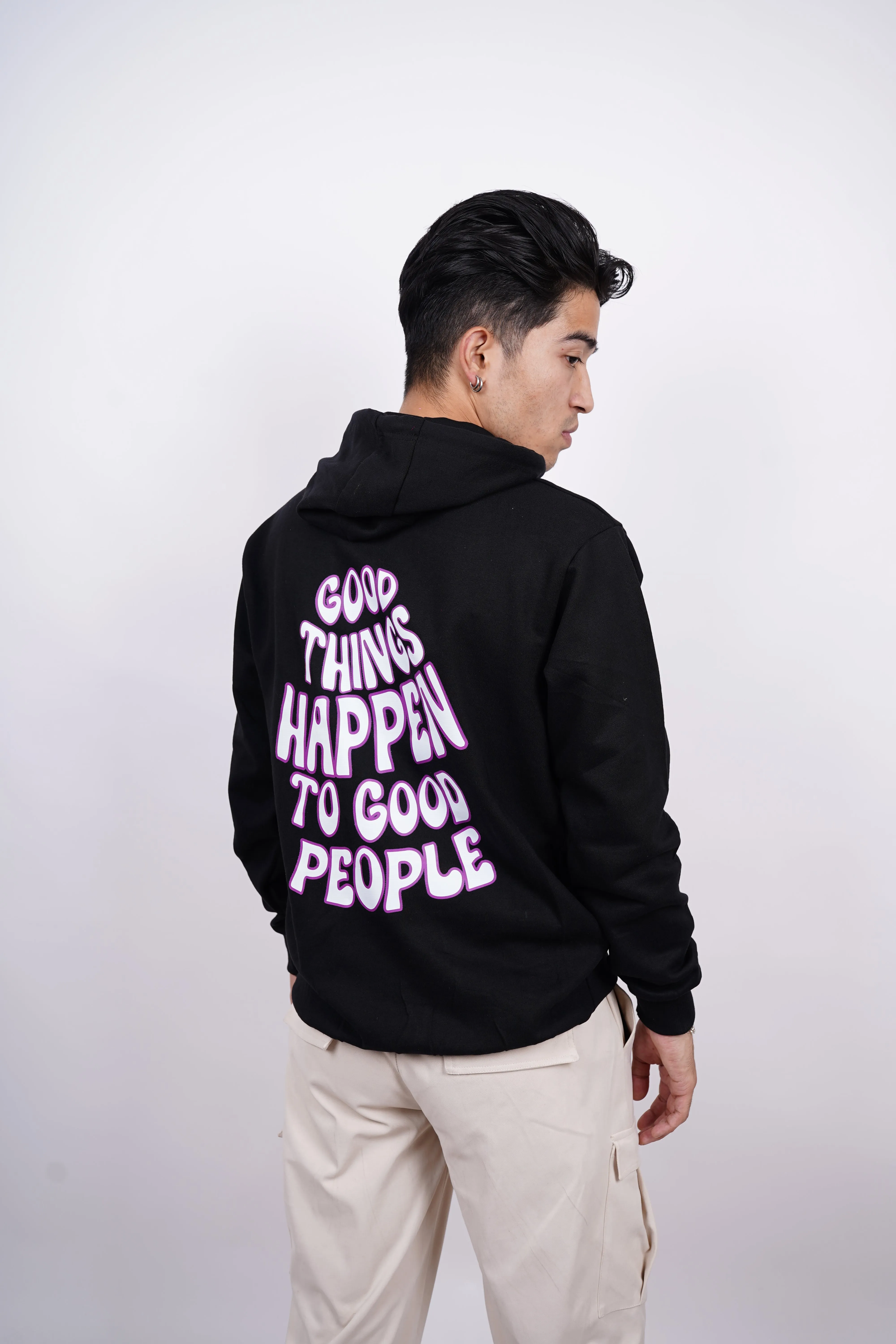 Positive Vibes Relaxed Fit Black Hoodie For Men By DemonWear