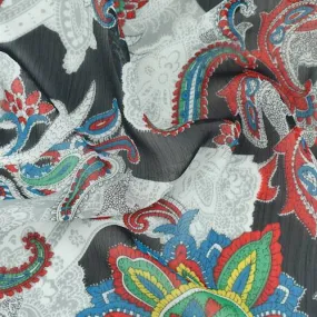 Red/Gray/Multi Paisley Print Crinkle Chiffon Fabric