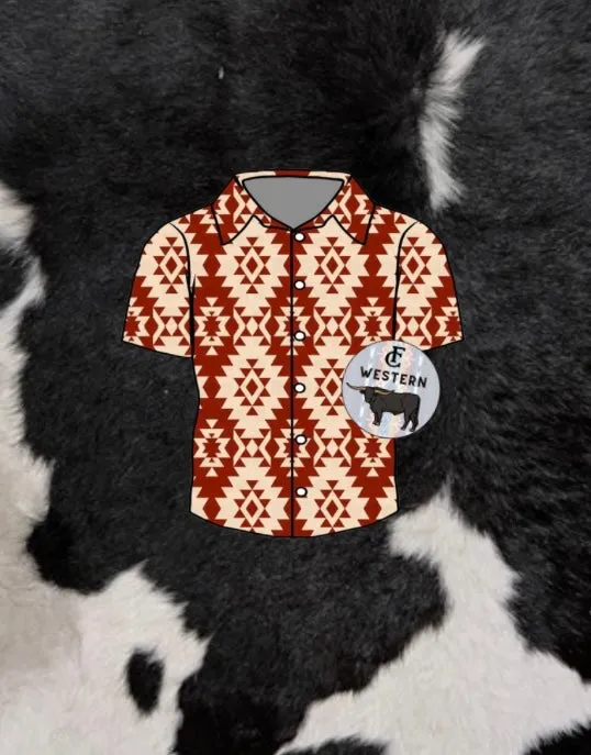 Red/Tan Aztec Button Up (read description)