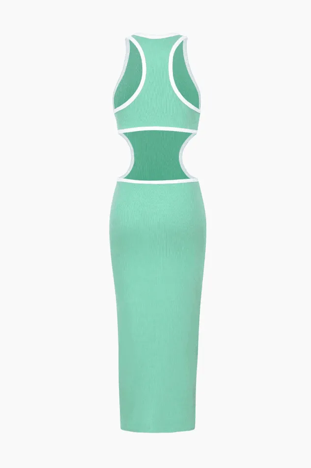 Ribbed Knit Cutout Sleeveless Midi Dress