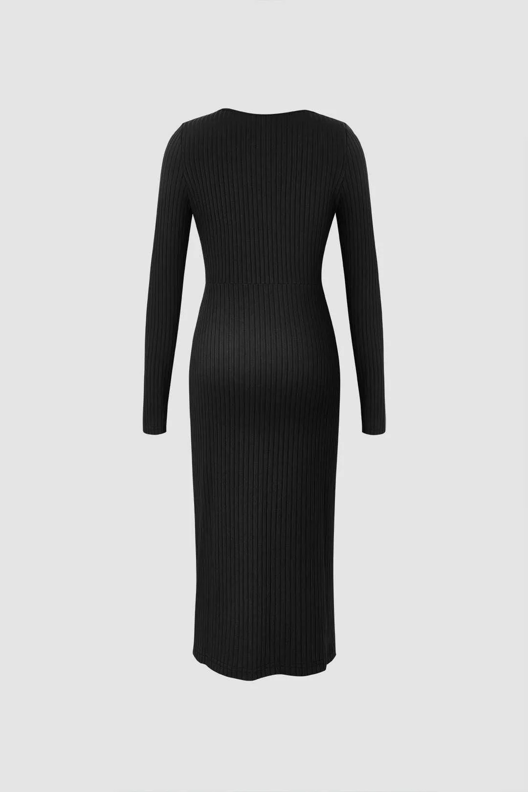 Ribbed Twist Detail Long Sleeve Midi Dress