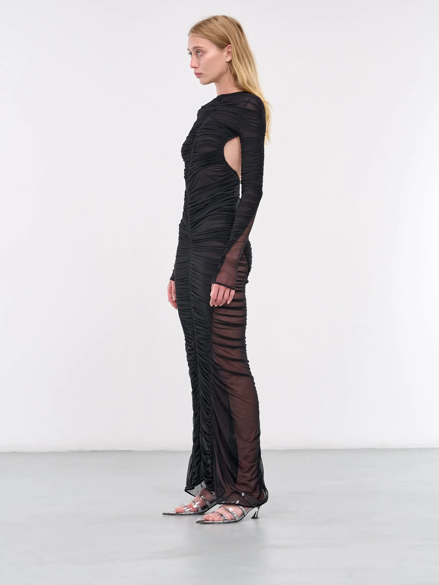 Ruched Sheer Dress (24F1R01614595-BLACK)