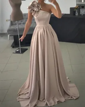 Sexy One Shoulder Floor Length Dresses A-Line Evening Dresses