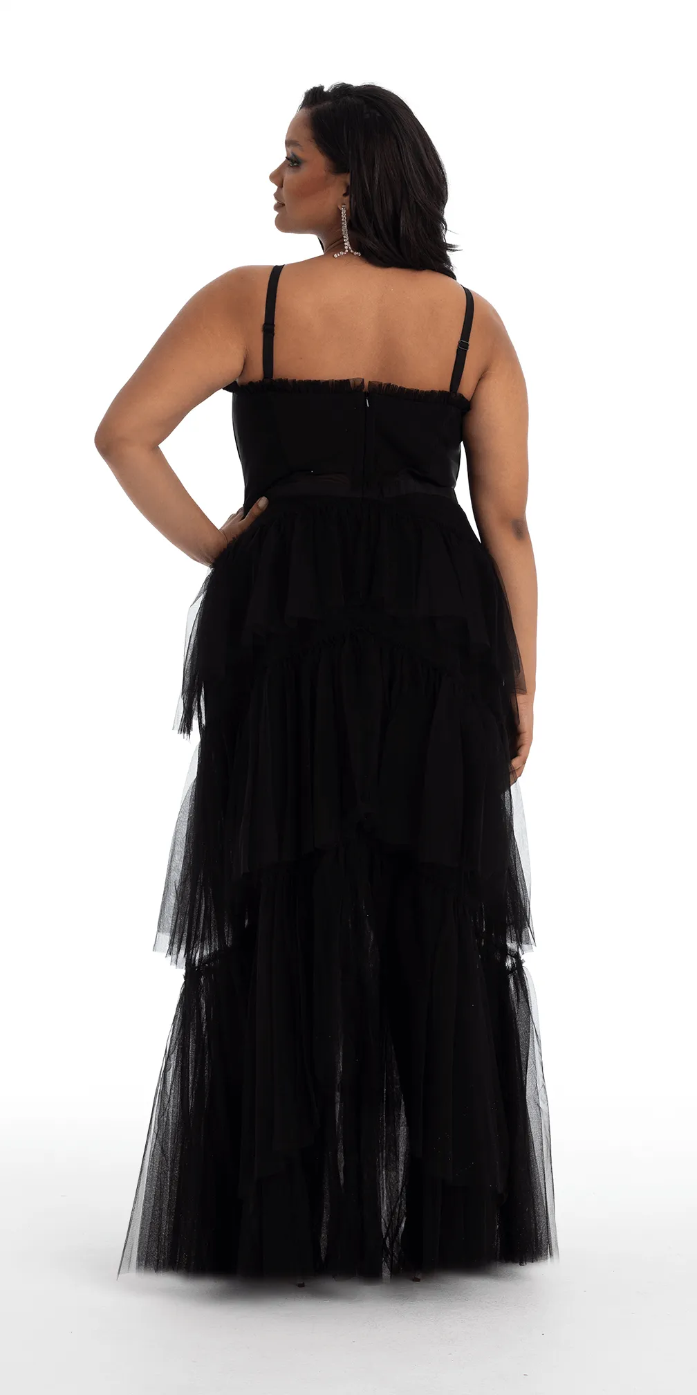 Sheer Mesh Corset Tiered A Line Dress