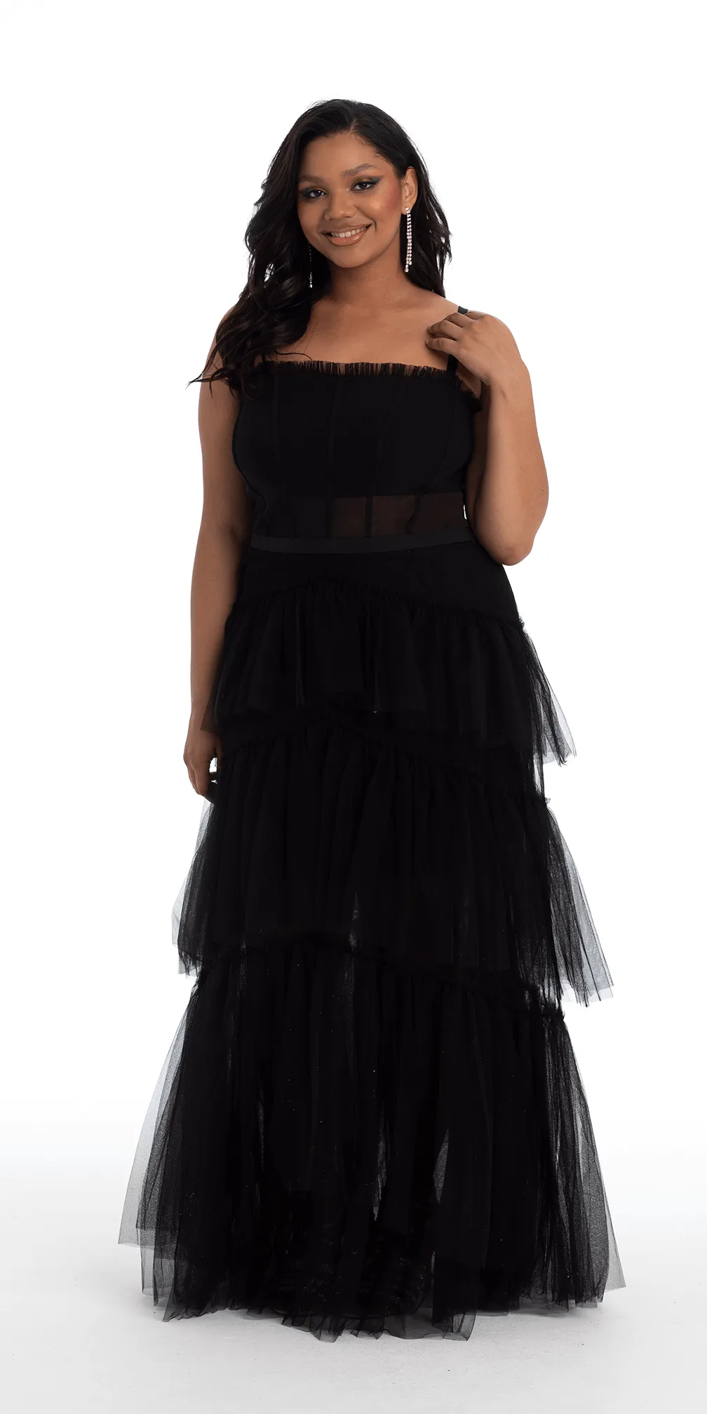 Sheer Mesh Corset Tiered A Line Dress