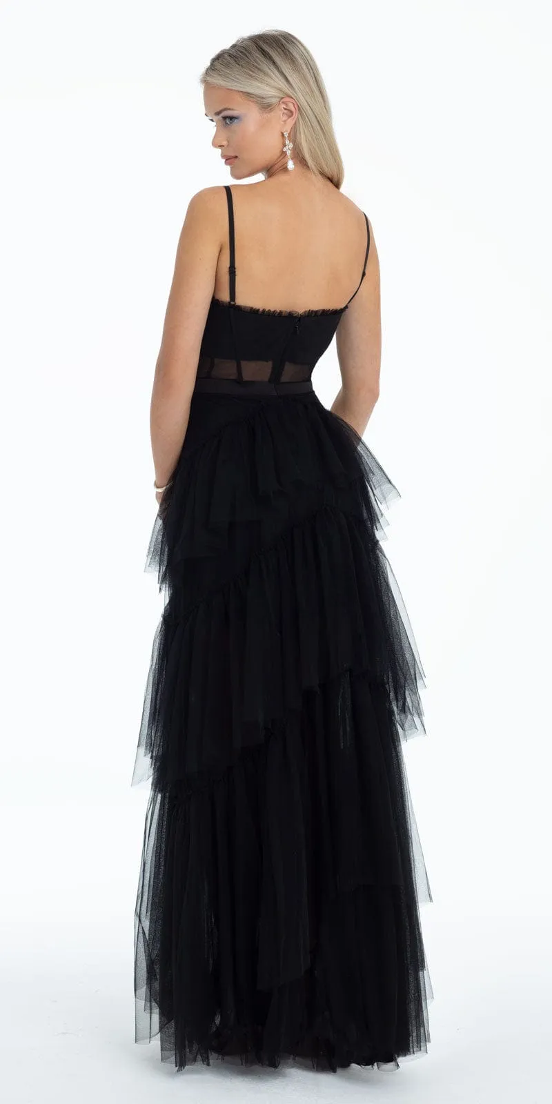 Sheer Mesh Corset Tiered A Line Dress